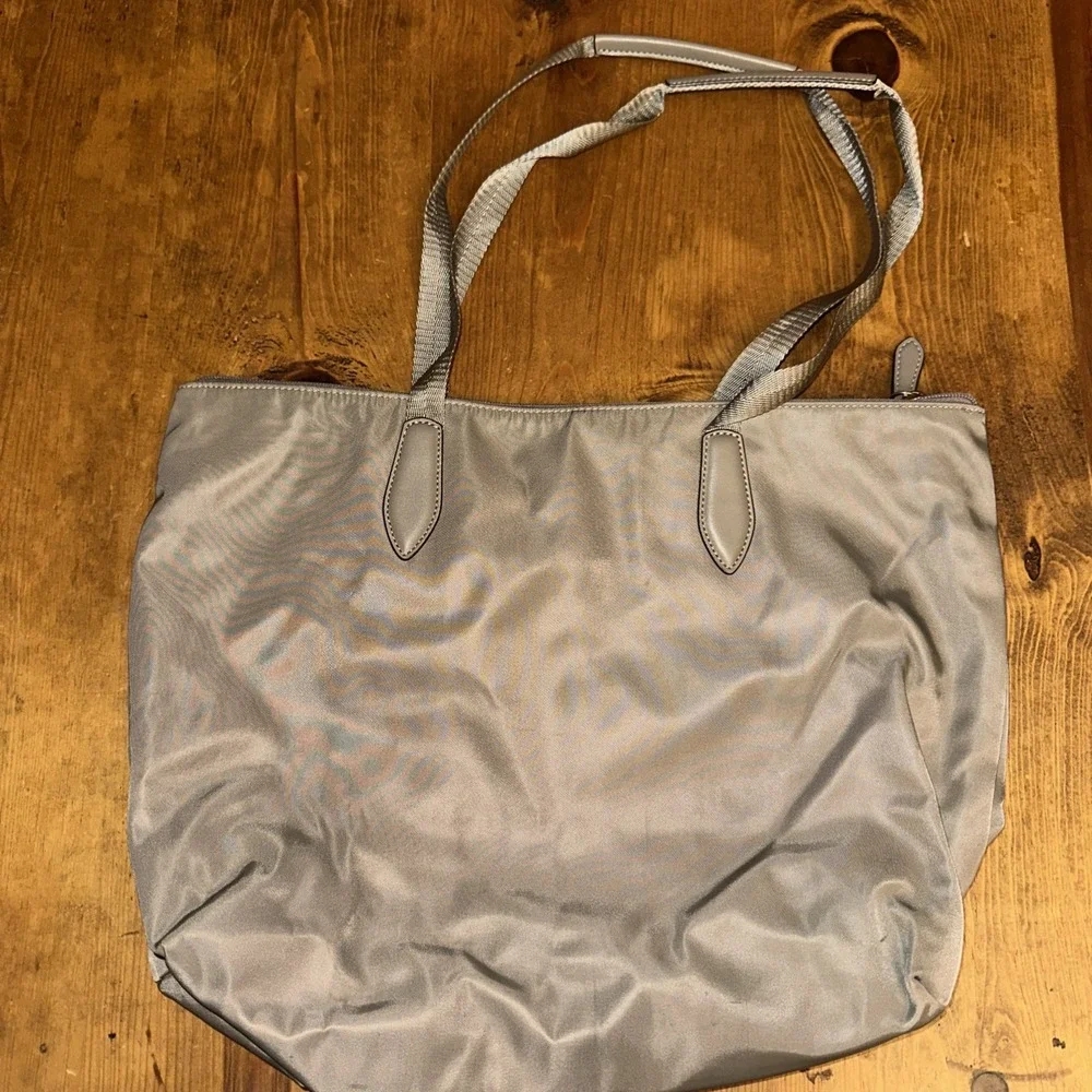 Kate Spade Kitt Recycled Nylon Tote Gray Leather Trim Shoulder Bag